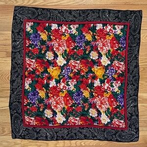 Albert Nipon Silk Scarf 30" Square Vibrant Colors Flowers Spring & Paisley Edge